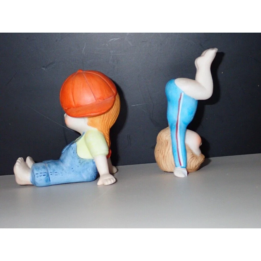 ENESCO Boy & Girl Playing Porcelain Figurine Bisque Set of 2 Vintage 1981 & 1983